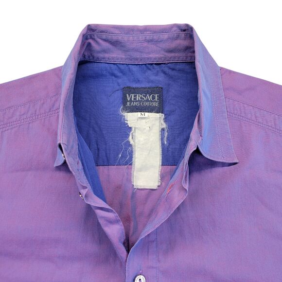 Vtg VERSACE Jeans Couture Iridescent Purple Silk‎ Mens Medusa Metal Studs Medium - Picture 14 of 16